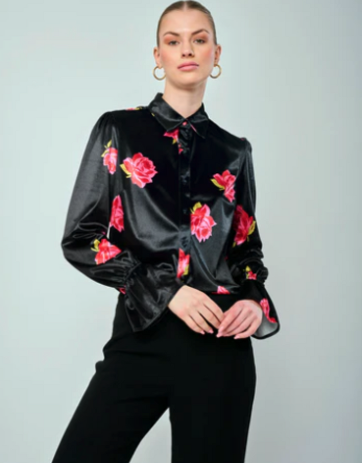 Jona Top in Black Rosy Garden
